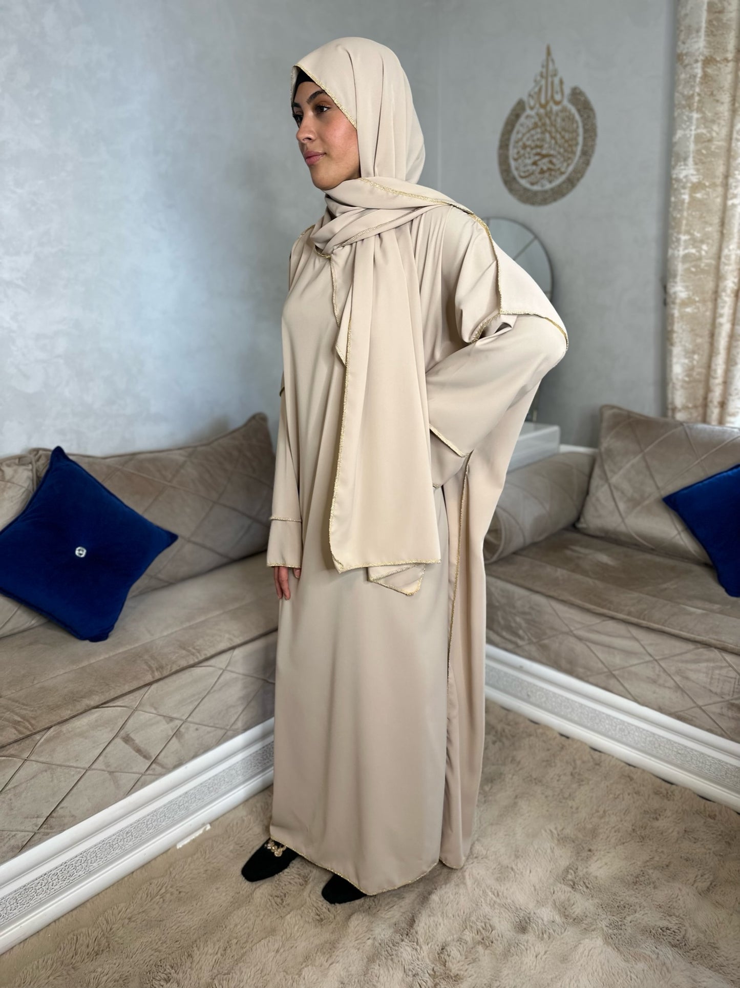 Abaya voile intégré soie de médine nude