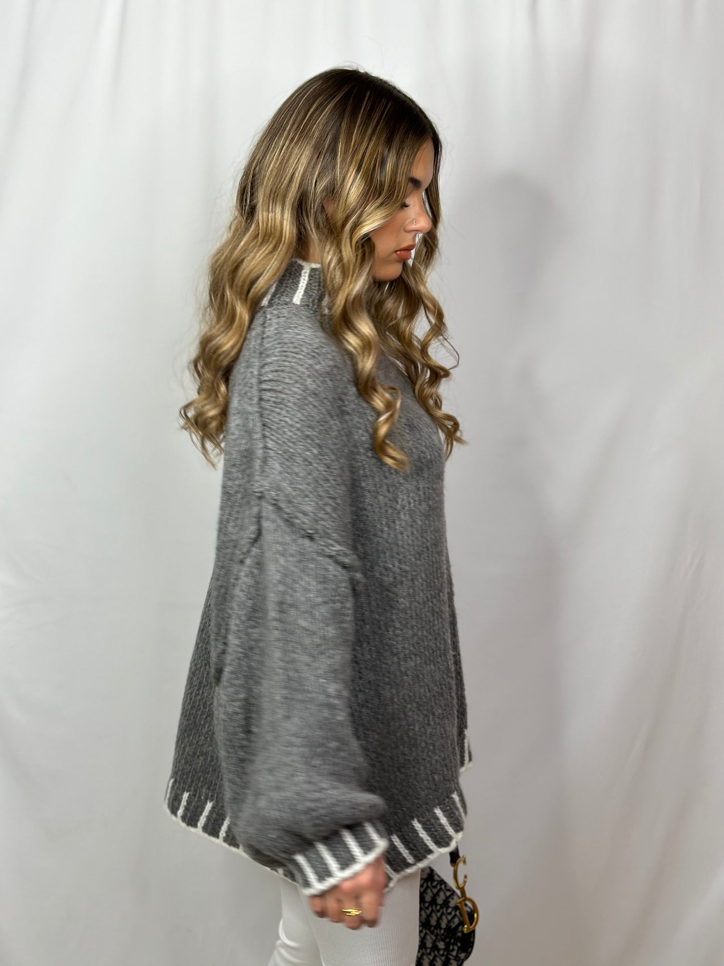 Pull Couture gris & blanc