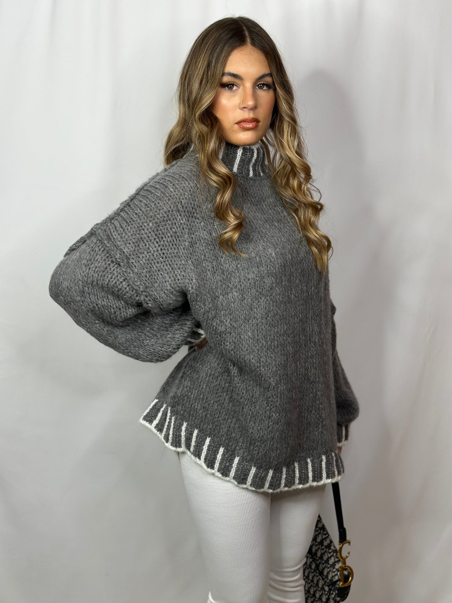 Pull Couture gris & blanc
