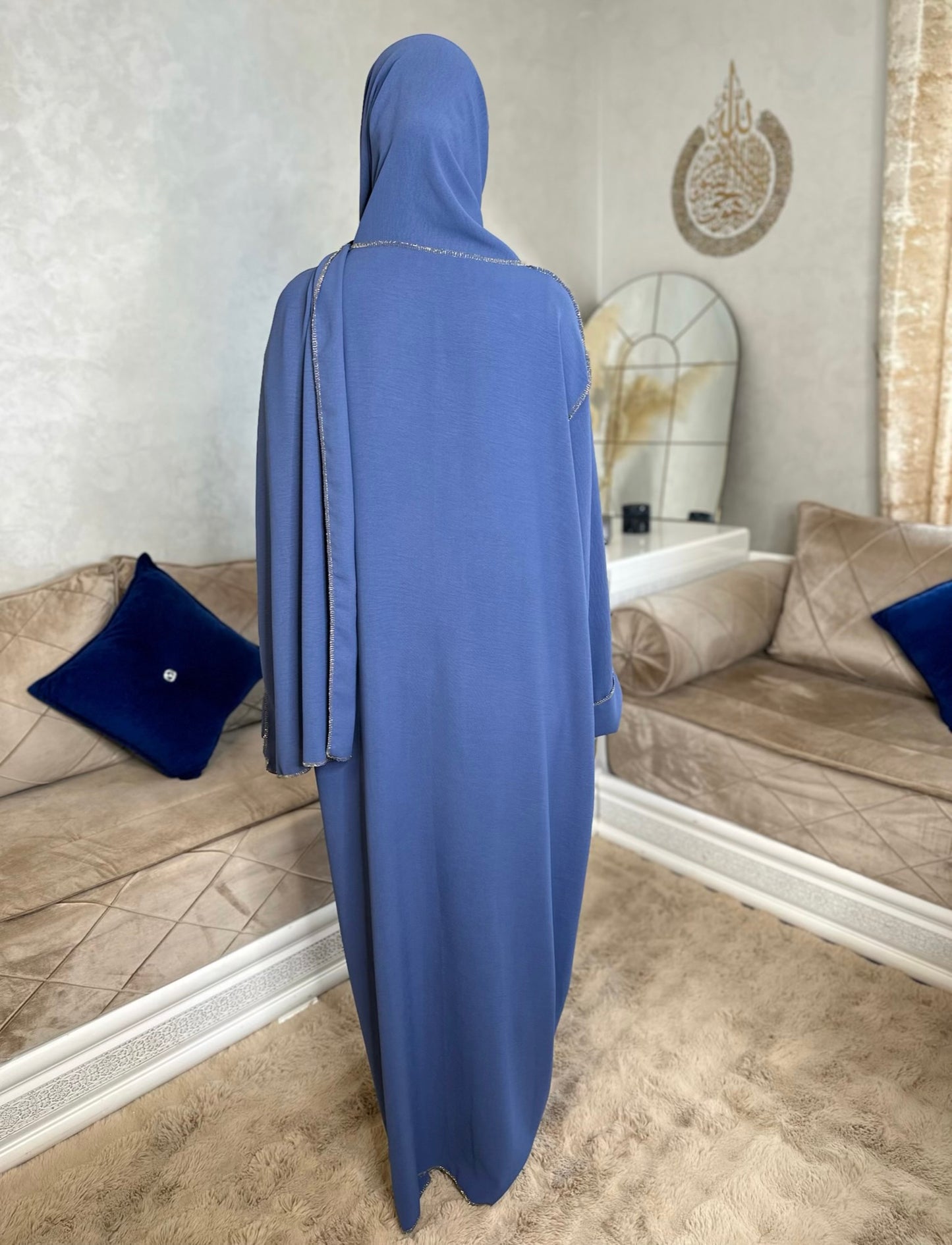 Abaya voile intégré jazz bleue