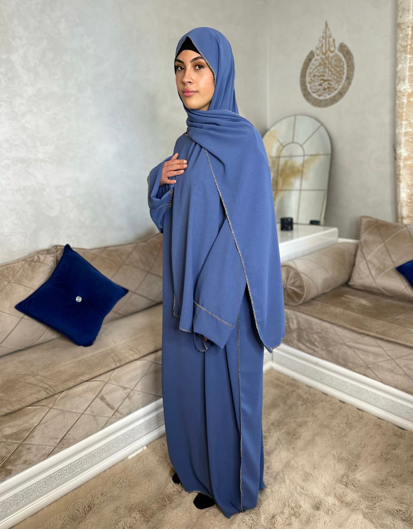 Abaya voile intégré jazz bleue